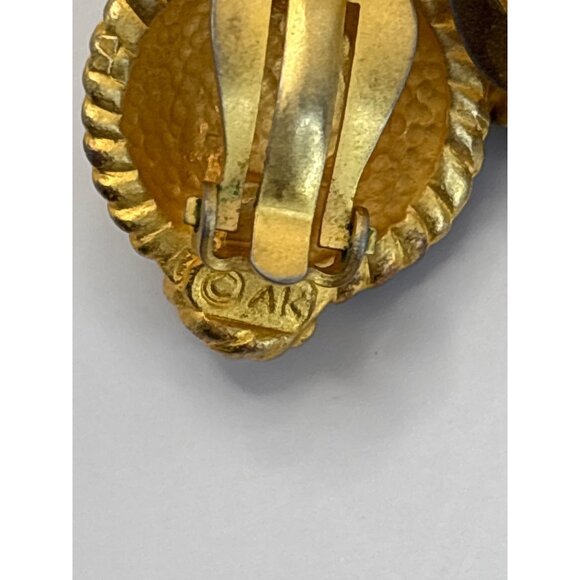 Anne Klein Vintage Gold Tone Black Enamel Faux Pearl Clip On Earrings Signed - Picture 6 of 6